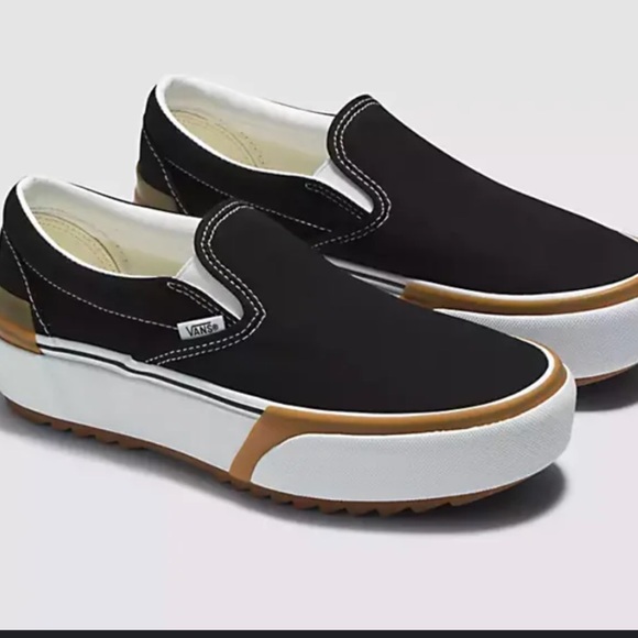 Vans stacked Black and White Sneakers with Brown Accents - Picture 1 of 13